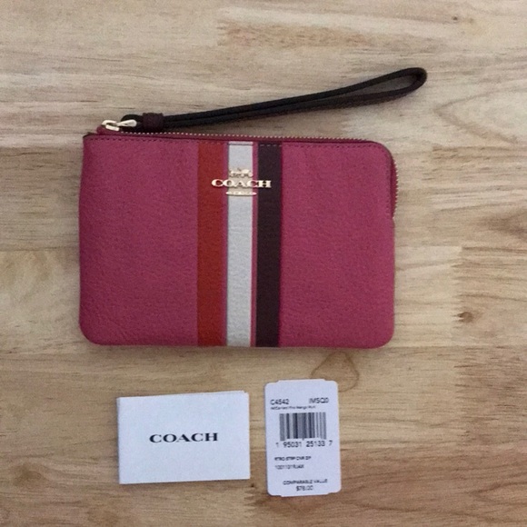 Coach Corner Zip Wristlet In Colorblock w/ Stripe - Picture 9 of 16